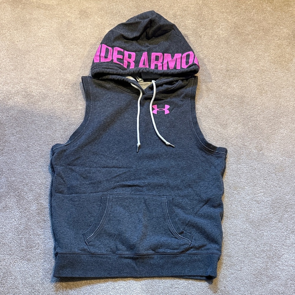 Under Armour Charcoal Sleeveless Hoodie with Pink Accents